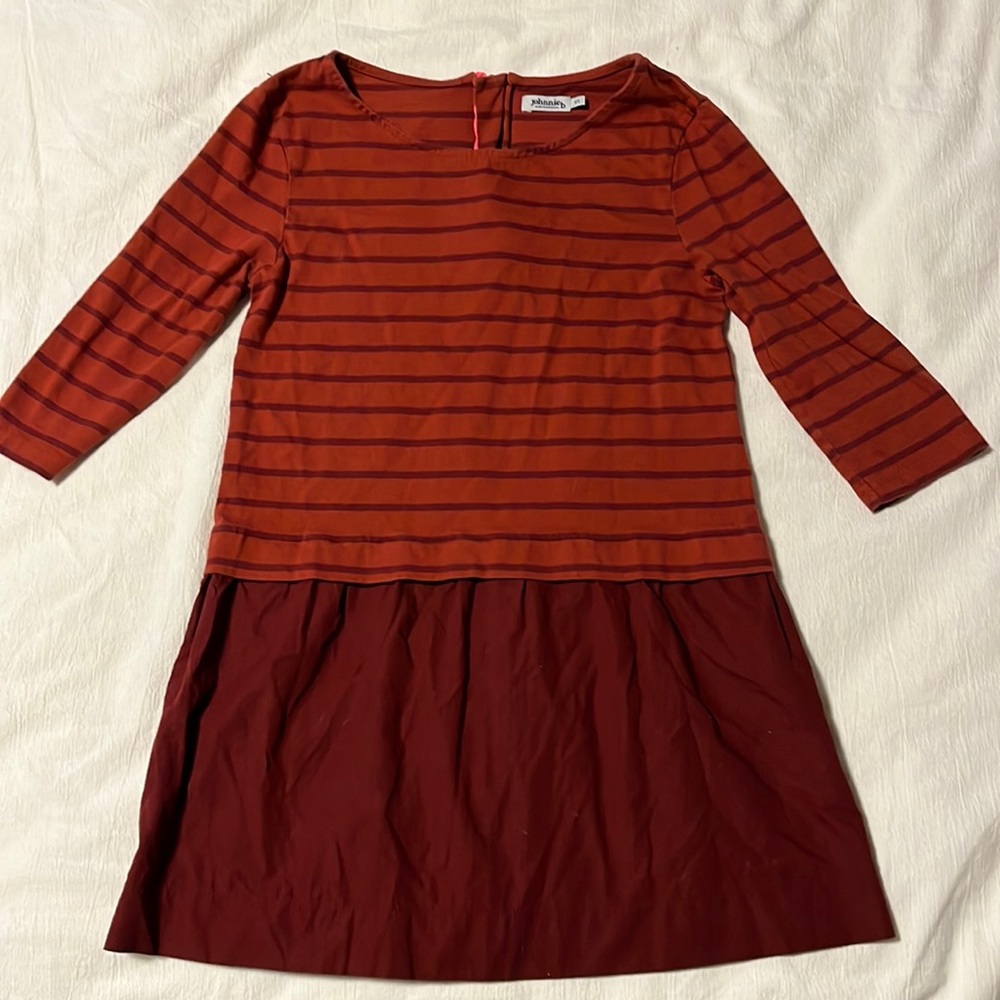 Dark Red Quarter-Length Sleeve Dress